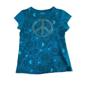 L.A. Conduct Girls Cup Sleeve Teal Peace Sign Top